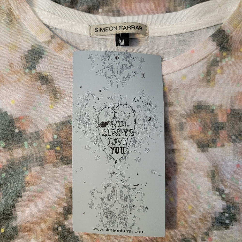 SIMEON FARRAR Kaleidoscope Pixel Tie Dye T-Shirt Cotton Crew Neck Made UK Pink - Picture 7 of 12
